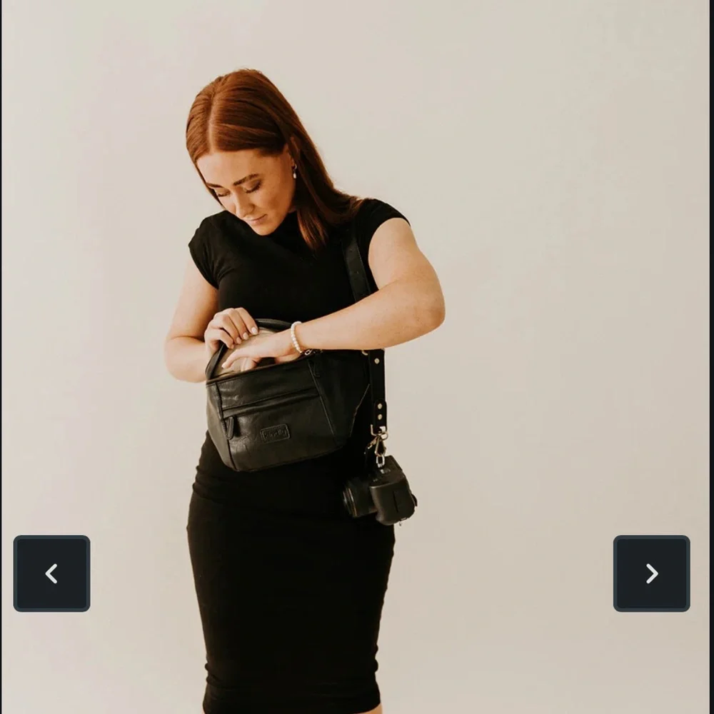 Black Leather Crossbody Camera Bag with Adjustable Strap